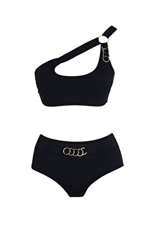 Yüksek Bel Tek Omuz Aksesuarlı Bikini Takım SLR 302