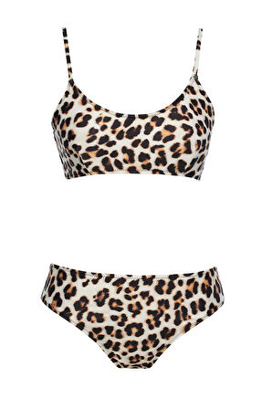 Yuvarlak Yaka Desenli Bikini Takım 