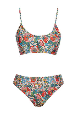 Yuvarlak Yaka Desenli Bikini Takım 