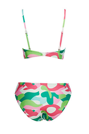Yuvarlak Yaka Desenli Bikini Takım 