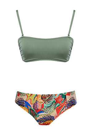 Straplez Desenli Bikini Takım 