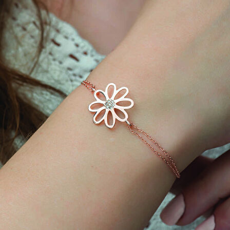 Gümüş Rose Çiçek Kadın Bileklik