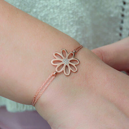 Gümüş Rose Çiçek Kadın Bileklik