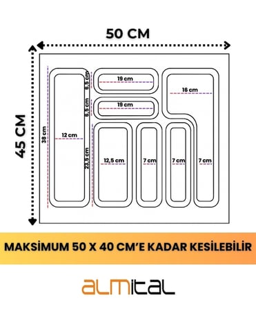 50x45 cm. Antrasit Kaşıklık ve Kepçelik 2'li Set 50x40CM ‘E KADAR KESİLEBİLİR