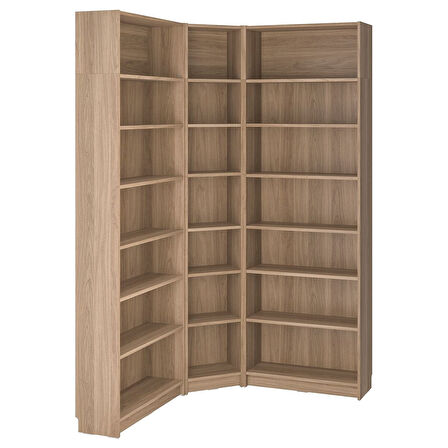 Köşe kitaplık, meşe görünümlü, 136/136x28x237 cm