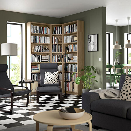 Köşe kitaplık, meşe görünümlü, 136/136x28x237 cm