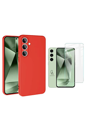 Samsung Galaxy S24 FE ile Uyumlu Kılıf Soft Yumuşak Telefon Kılıfı ve Temperli Cam Ekran Koruyucu