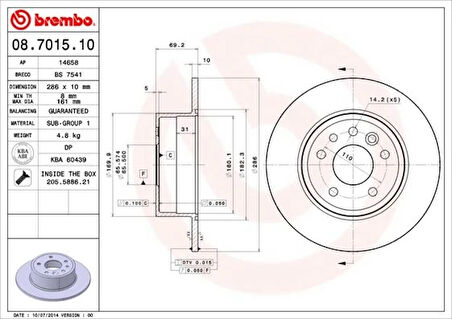 ARKA FREN AYNASI VECTRA B 1.6 2.0I. 2.5I. 56 95/4.02 SAAB 900 2 9.3 93/8.03 9.5 1996 286X10X5DL 569118 5084751 569210 5391578 (2 ADET)
