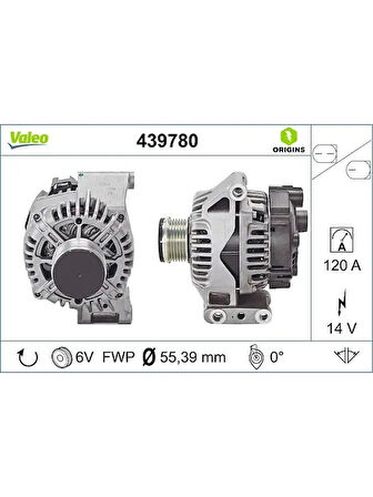 ALTERNATOR 14V 120A FIAT EGEA DOBLO 1.3 DIZEL (2013-), FIORINO 1.3 DIZEL (2007-)