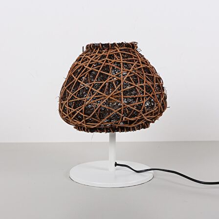 Afrika Beyaz Ayaklı Rattan Led Masa Lambası, Bohem Masa Lambası, Çalışma Masası Lambası 25x30cm