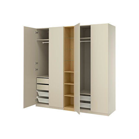 PAX gardırop, gri-bej-meşe görünümlü, 235x60x236 cm