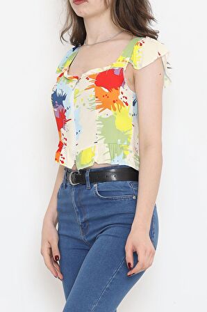 Fermuarlı Crop Bluz Rengarenk - 18473.1153.