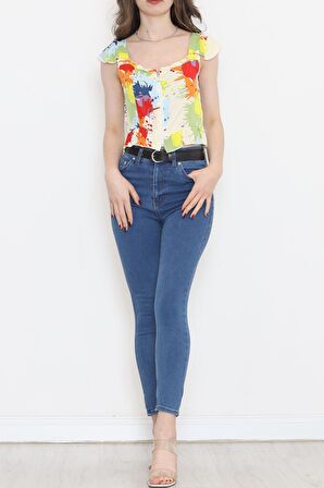 Fermuarlı Crop Bluz Rengarenk - 18473.1153.