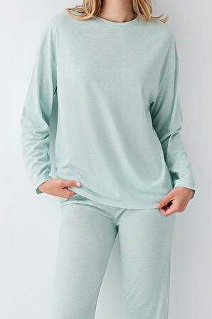 Arnetta 3407-s Kadın Uzun Kol Pijama Takım - Açık Yeşil - L