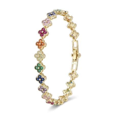 💎 Premium Parlak Altın Renk 8 mm Pembe Zirkon Taş Çiçek Kadın Bijuteri Bileklik 3183KBV6D3 (~18cm)