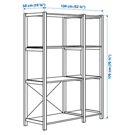 Raf ünitesi, çam, 134x50x179 cm