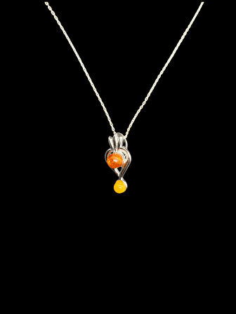 🌻 Amber ve Sarı Taşlı 925 Ayar İthal Gümüş Kolye — Doğanın Sıcak Işıltısı