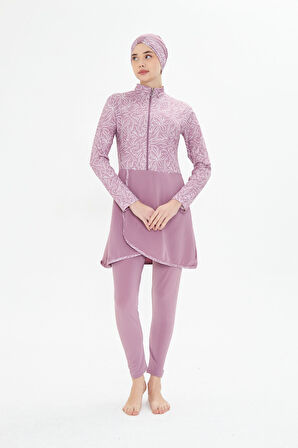 Kadın Tam Kapalı Tesettür Mayo 4 Parça – Desenli – PUDRA-2XL
