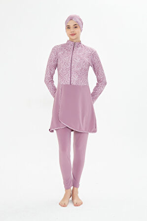 Kadın Tam Kapalı Tesettür Mayo 4 Parça – Desenli – PUDRA-2XL