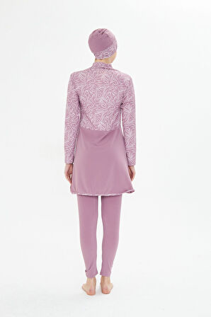 Kadın Tam Kapalı Tesettür Mayo 4 Parça – Desenli – PUDRA-2XL