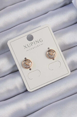 Xuping Rose Renk Zirkon Taşlı Yansımalı Oval Küpe - Lisinya