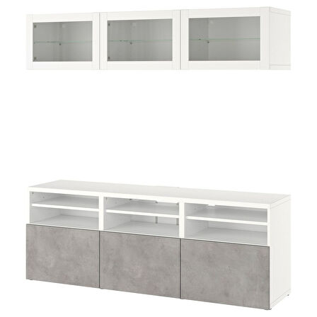 Tv ünitesi, beyaz-açık gri, 180x42x192 cm, KALLVIKEN/SINDVIK, çıt çıt raylı
