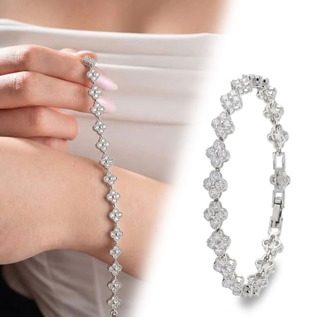 💎 Premium Parlak Gümüş Renk 8 mm Zirkon Taş Çiçek Model Kadın Bijuteri Bileklik 3183KBV6D4 (~18cm)