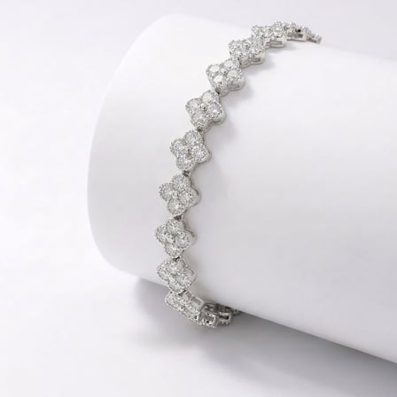 💎 Premium Parlak Gümüş Renk 8 mm Zirkon Taş Çiçek Model Kadın Bijuteri Bileklik 3183KBV6D4 (~18cm)