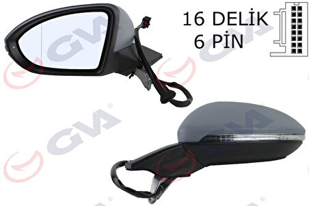 DIŞ DİKİZ AYNASI SOL GOLF 2013 ELEKTRİKLİ ISITMALI SİNYALLİ ASTARLI ASFERİK 6 FİŞ VM-6187EHPAL 5G1857507AF9B9 5G0857537CGRU