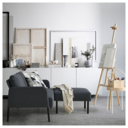 2'li kanepe ve puf, knisa koyu gri