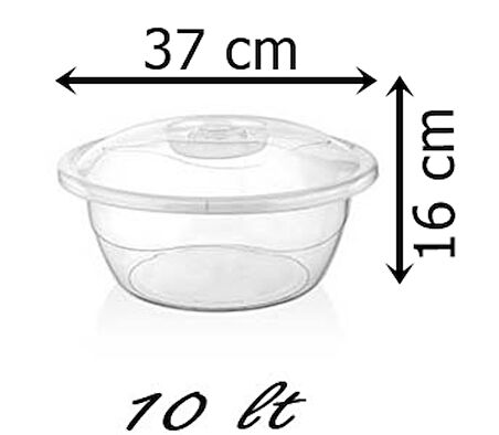  Plastik 10 Litre Kapaklı Hamur Leğeni Saklama Kabı Şeffafl (Çap 37 Cm)