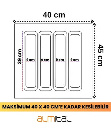 40x45 Antrasit Çekmece İçi Kepçelik 4 gözlü Ürünü 40*40 Cm'e Kadar Kesebilirsiniz