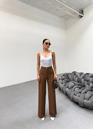 230 Gr Poly Viscose Lycra Metal Düğme Palazzo Pantolon