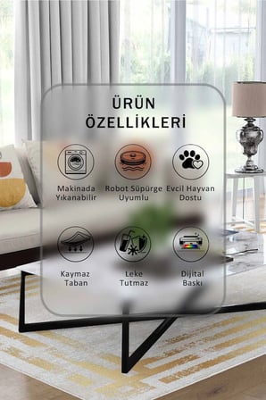 Yıkanabilir Kaymaz Taban Dijital Baskılı Halı ve Yolluk – Leke Tutmaz Salon & Mutfak Halısı