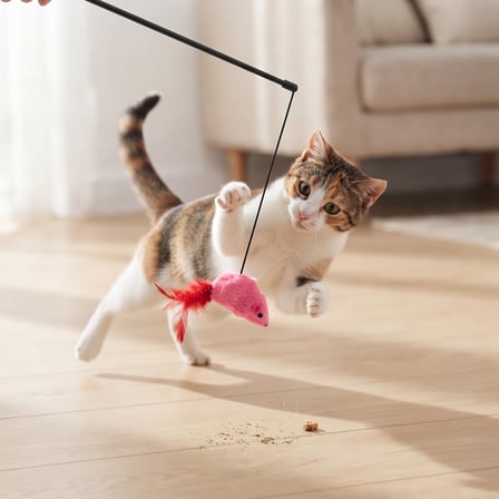 BakGelAl Sesli Peluş Fareli Kedi Oyun Oltası – Tüylü Kuyruklu İnteraktif Kedi Oyunca