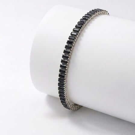 💎 Premium Parlak 5mm Siyah Zirkon Taş Su Yolu Kadın Bijuteri Bileklik 3183KBV4D2 (~18cm Gümüş Renk)