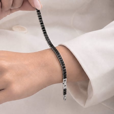 💎 Premium Parlak 5mm Siyah Zirkon Taş Su Yolu Kadın Bijuteri Bileklik 3183KBV4D2 (~18cm Gümüş Renk)