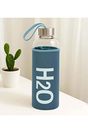 Mavi Bez Kılıflı 1000 ml Cam Matara