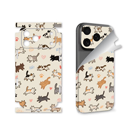 Apple Iphone 17 Pro Max Uyumlu Full Kaplama Sticker Çizilme Önleme Kılıfsız Kullanım İçin Kediler