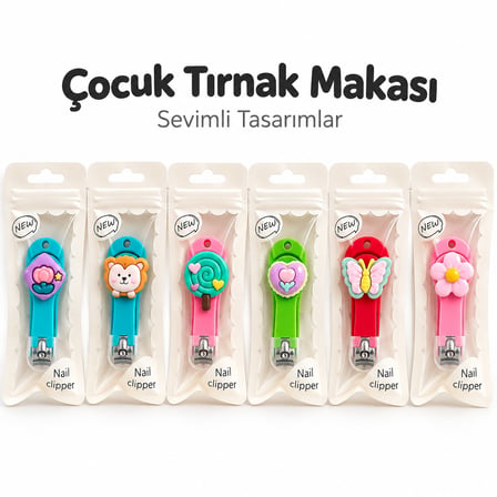 BakGelAl Sevimli Figürlü Çocuk Tırnak Makası – Renkli Desenli Koruyucu Kapaklı Mini Tırnak Kesici 1 Adet