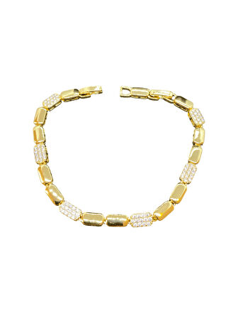 Altın Renk VIP Parlak Taşlı Şık Dizme Model 316L Çelik Kadın Bileklik | Parlak ve Şık Hediye