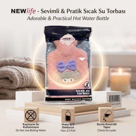 BakGelAl Peluş Sıcak Su Torbası – Pembe Geyik Desenli Yumuşak Dokulu Isı Torbası (Kçük)