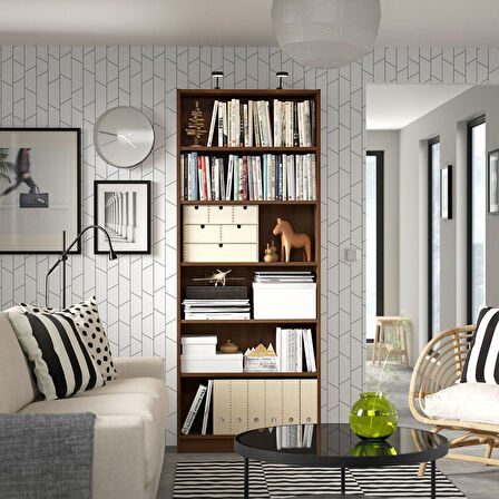 Kitaplık, kahverengi ceviz görünüm, 80x28x202 cm