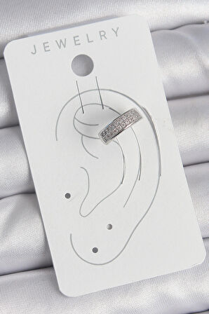 Pirinç Gümüş Renk Zirkon Taşlı Kıkırdak Model Kadın Küpe