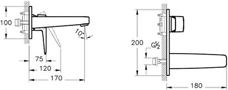 Artema Root Square A42738 Ankastre Lavabo Bataryası, Sıva Üstü, Krom