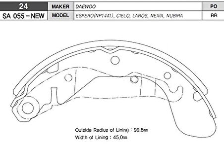 ARKA KAMPANA PABUÇ BALATA OPEL CORSA C / VECTRA A / ASTRA F / DAEWOO NUBIRA 1.6L 2.0L J100 1997-2005 / L ANOS 1.5L 1997-2005 / ESPERO 1.5L 1.8L 2.0L 1995-1999 / NEXIA 1.5L 1995-1997 1605056 1605042 1605953 1605929