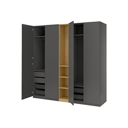 PAX gardırop, koyu gri-meşe görünümlü, 235x60x236 cm