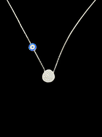 💎👁️ 925 Gümüş Mavi Nazar Boncuğu & Zirkon Taşlı Daire Kolye | Zarif Şık Tasarım | Koruyucu Sembol