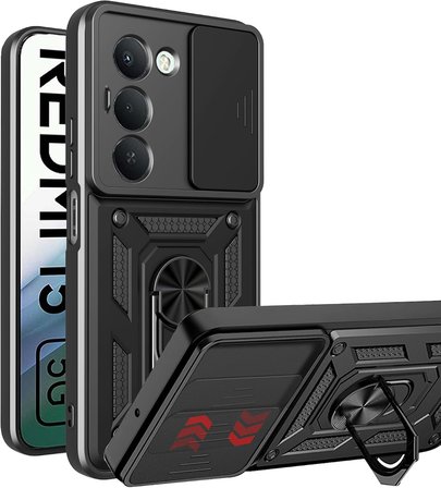 Xiaomi Redmi 15 4G Uyumlu Kamera Sürgülü Tank Kılıf ve Temperli Cam Ekran Koruyucu Set