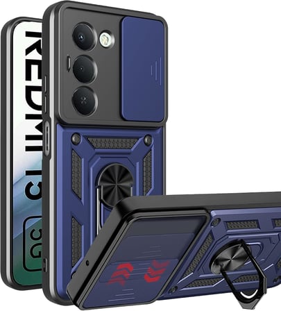 Xiaomi Redmi 15 4G Uyumlu Kamera Sürgülü Tank Kılıf ve Temperli Cam Ekran Koruyucu Set